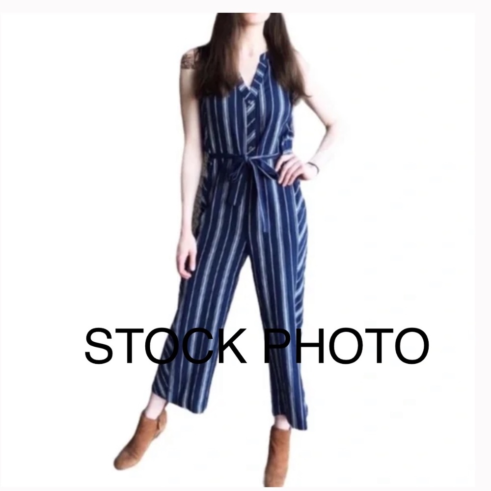 Laundry by Shelli Segal Jumpsuit Linen Blend Blue Striped Size 2 - Picture 3 of 11